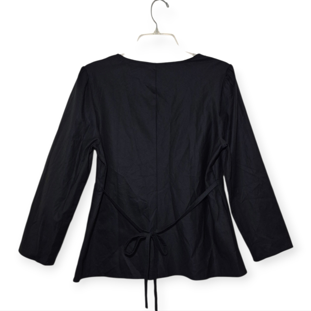 REFORMATION Long Sleeve V-neck Top With Ties Black 12 - Picture 2 of 6